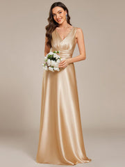 Satin Maxi Wedding Guest Dress with Pockets #color_Champagne