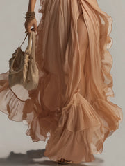 Pink Sleeveless Pleated Chiffon Maxi Dress