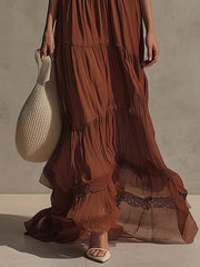 Red Chiffon Lace Maxi Dress
