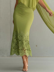 Green Flowing Chiffon Fishtail Lace Bodycon Dress
