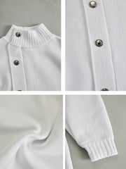 White Oversized Buttoned Turtleneck Sweater Dress