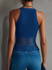 Royal Blue Textured Knit Sleeveless Tank Top