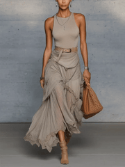 Oatmeal Comfortable Sleeveless Chiffon Maxi Dress Accessories Not Included