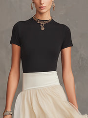 Black Fitted Top And Cream Pleated Tiered Ruffle Chiffon Maxi Skirt Set