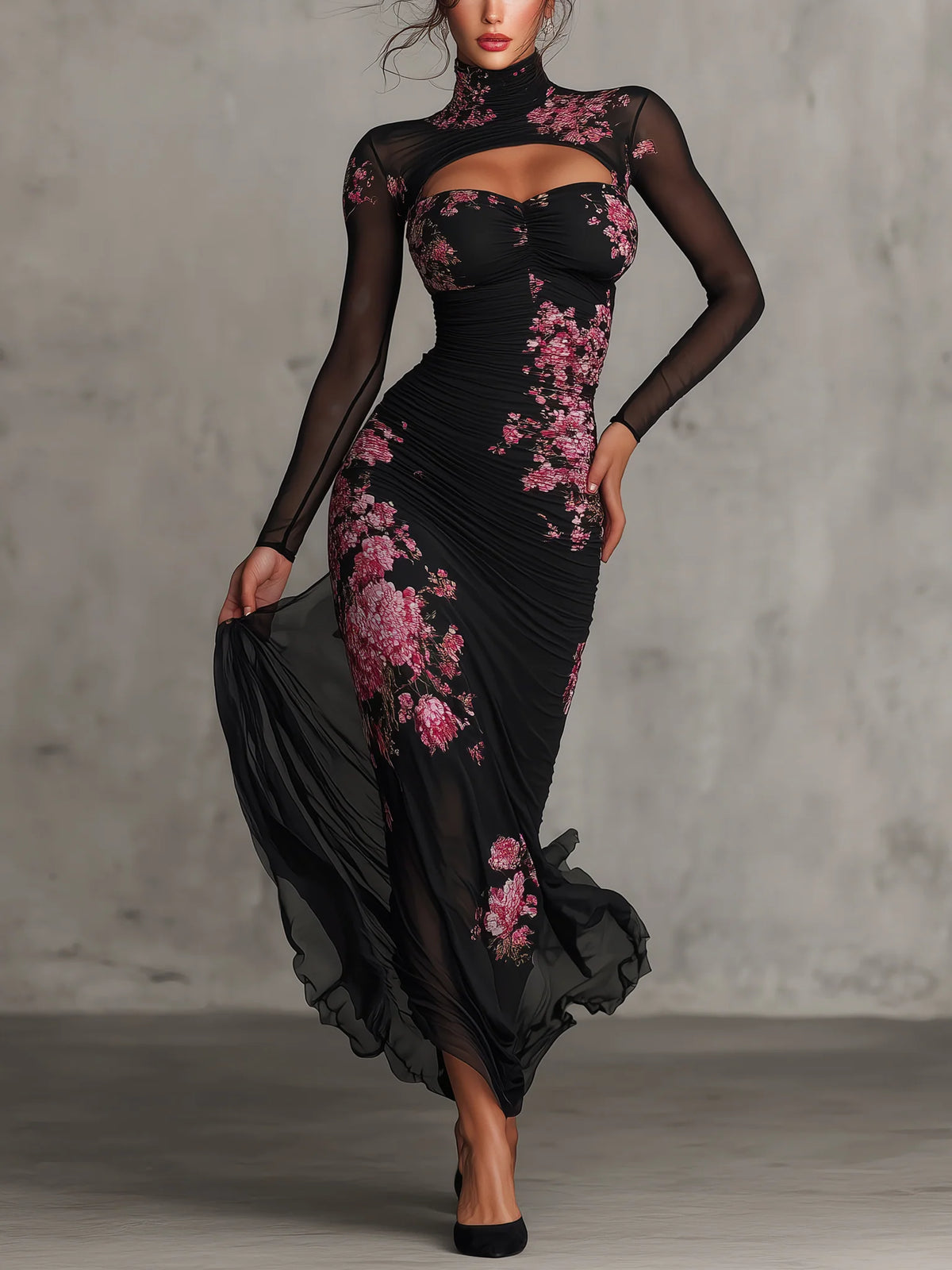 Black Sheer Cutout Mermaid Bodycon Dress