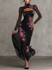 Black Sheer Cutout Mermaid Bodycon Dress