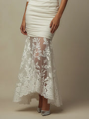 White Chiffon Asymmetric Lace Fishtail Bodycon Dress
