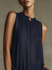 Navy Sleeveless Ruffle Hem Shift Mini Dress